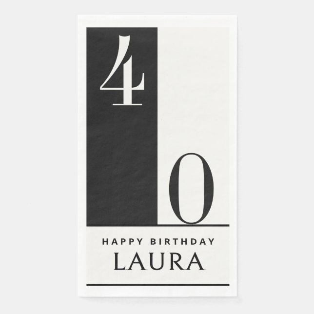 Servilleta De Papel Custom Name & Age Black and White Birthday (Anverso)