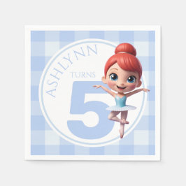 Servilleta De Papel Custom Name & Age Cute Blue Ballerina Birthday