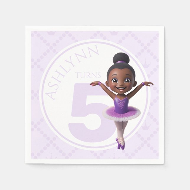 Servilleta De Papel Custom Name & Age Purple Ballerina Kids Birthday (Anverso)