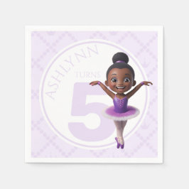 Servilleta De Papel Custom Name & Age Purple Ballerina Kids Birthday