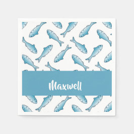 Servilleta De Papel Custom name blue fish on white