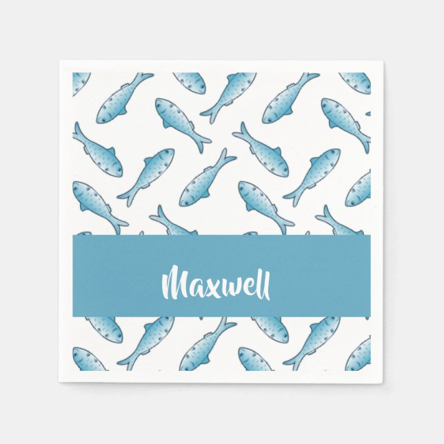 Servilleta De Papel Custom name blue fish on white (Anverso)