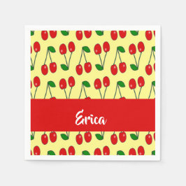 Servilleta De Papel Custom name red cherries on yellow