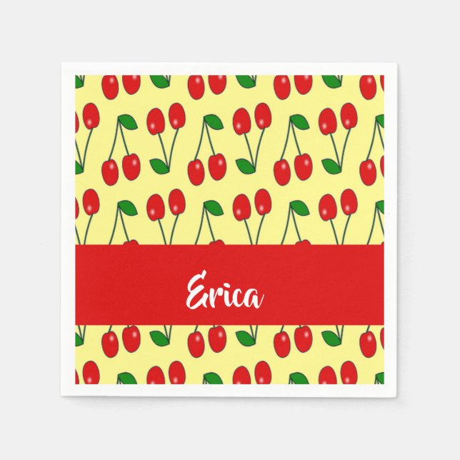 Servilleta De Papel Custom name red cherries on yellow (Anverso)