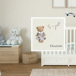 Servilleta De Papel Custom Name Teddy Bear It's a Girl Baby Shower