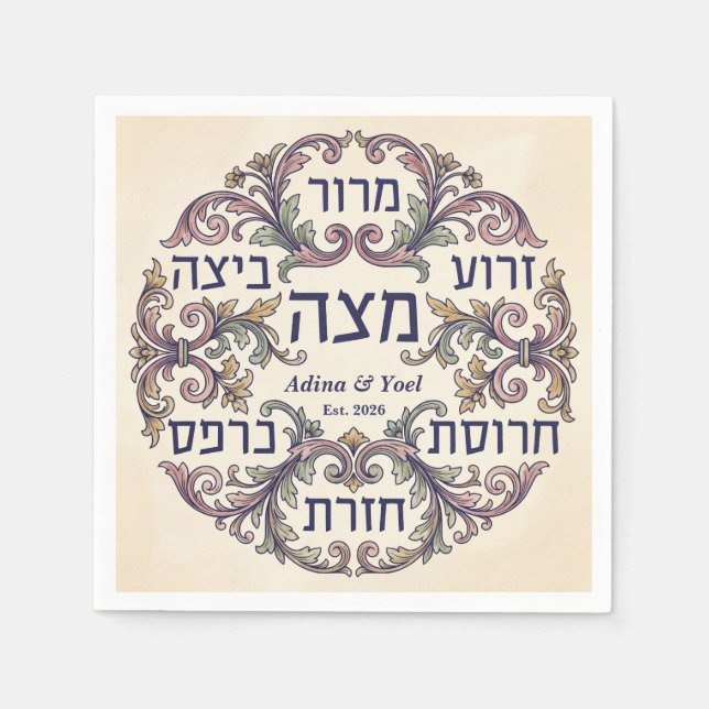 Servilleta De Papel Custom Pesach Hebrew Seder Plate Passover Decor (Anverso)