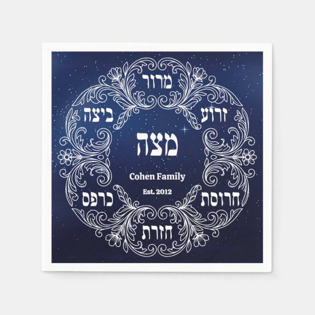Servilleta De Papel Custom Pesach Seder Plate Hebrew Passover (Anverso)
