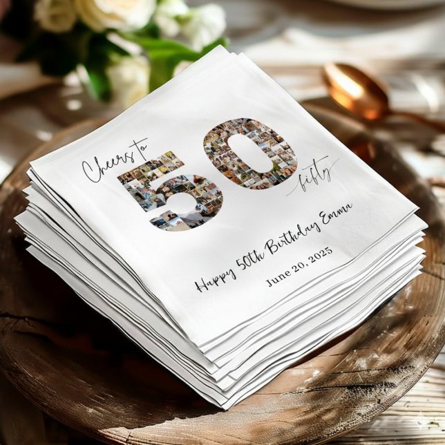 Servilleta De Papel Custom Photo Collage 50th Birthday Party Napkins  (Subido por el creador)
