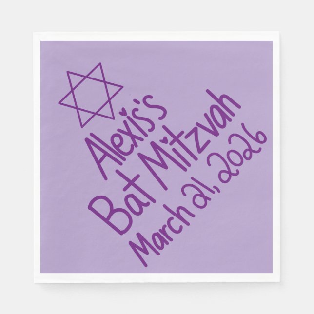 Servilleta De Papel Custom Purple Bat Mitzvah Paper Napkin (Anverso)