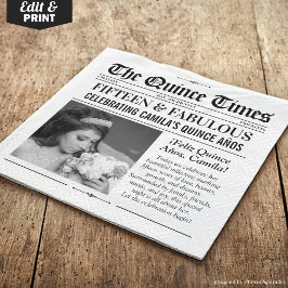 Servilleta De Papel Custom Quinceañera Napkins, Miss Quince Newspaper