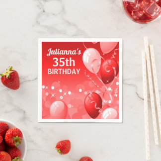 Servilleta De Papel Custom Red Balloons with White Birthday