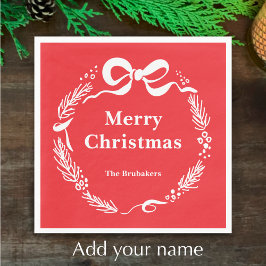 Servilleta De Papel Custom Red Modern Hand Drawn Bow Merry Christmas
