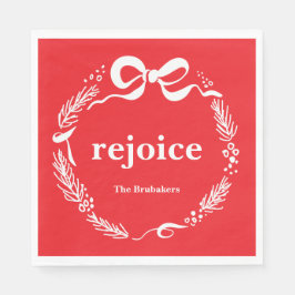 Servilleta De Papel Custom Red Modern Hand Drawn Bow Rejoice Christmas