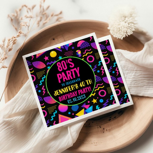 Servilleta De Papel Custom Retro Neon 80’s Birthday – Fun Adult  (Custom Retro Neon 80’s Birthday – Fun Adult Napkins
)