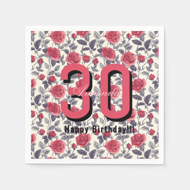 Servilleta De Papel Custom Rose Themed First Birthday (Anverso)