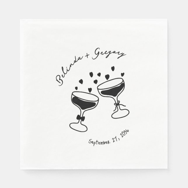 Servilleta De Papel Custom Sparkling Cocktail Cheers Doodles Wedding (Anverso)