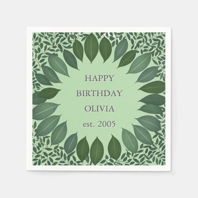 Servilleta De Papel Custom text eucalyptus Frame Napkin – sage green (Anverso)