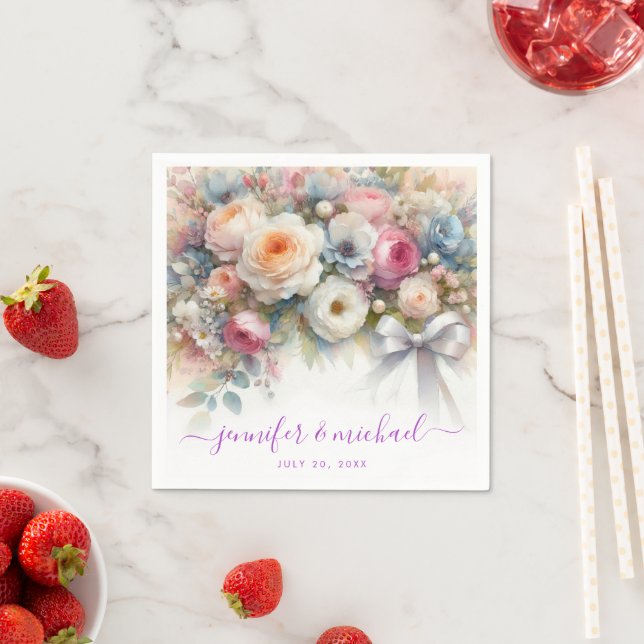 Servilleta De Papel Custom Text Typography Script Floral Weddings (In situ)