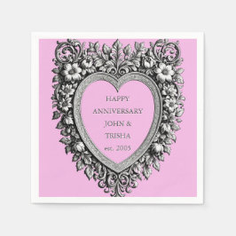 Servilleta De Papel Custom Victorian Scroll Frame ANNIVERSARY – pink 