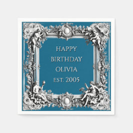 Servilleta De Papel Custom Victorian Scroll Frame Napkin – dark blue