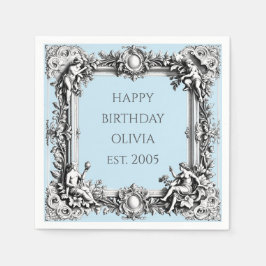 Servilleta De Papel Custom Victorian Scroll Frame Napkin – pale blue