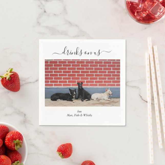 Servilleta De Papel Custom Wedding 3 Dogs Drinks on Us Pet Fun Photo (In situ)
