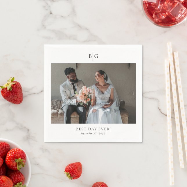 Servilleta De Papel Custom Wedding Monogrammed Photo Best Day Ever (In situ)