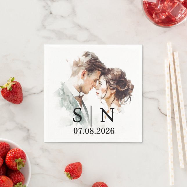 Servilleta De Papel Custom Wedding Napkin – Photo, Initials & Date (In situ)