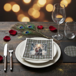 Servilleta De Papel Custom Winter Engagement Photo Card with Tartan 