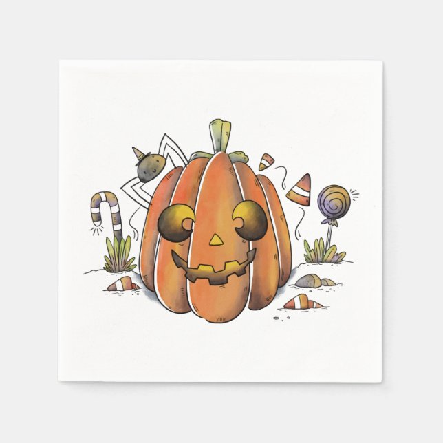 Servilleta De Papel Cuta acuarela Jack o'lantern (Anverso)