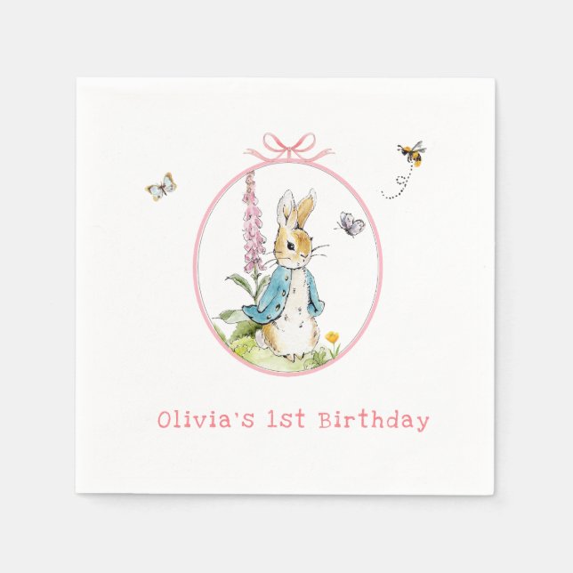 Servilleta De Papel Cuta acuarela Peter Rabbit 1er cumpleaños (Anverso)