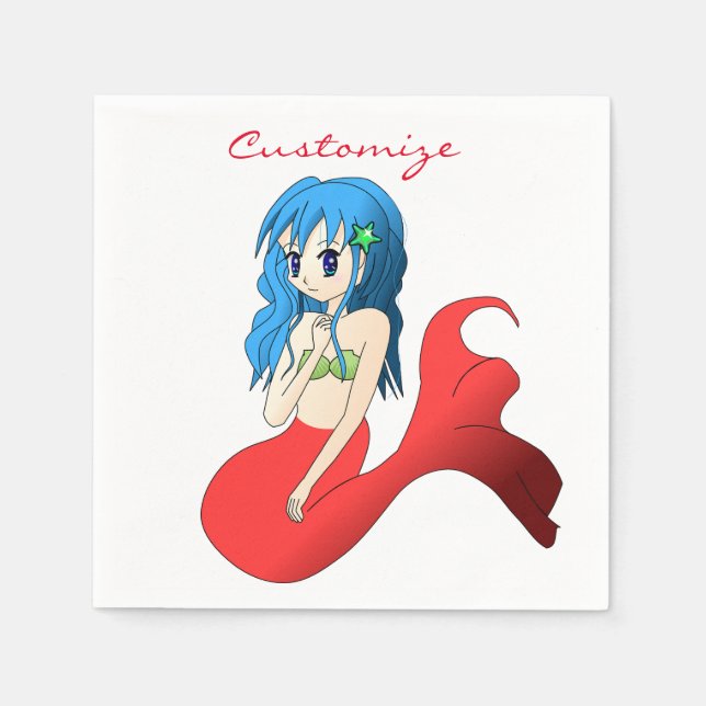Servilleta De Papel Cuta sirena de cabello azul Thunder_Cove (Anverso)