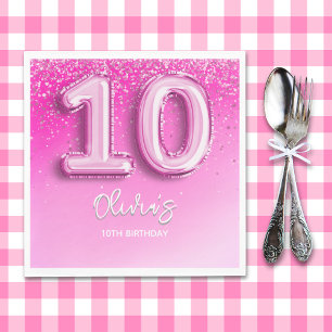 Servilleta De Papel Cute 10th Birthday Girl Pink Number Balloon