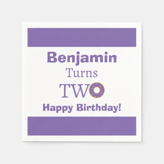 Servilleta De Papel Cute 2.ª morada blanca morada cumpleaños feliz (Anverso)