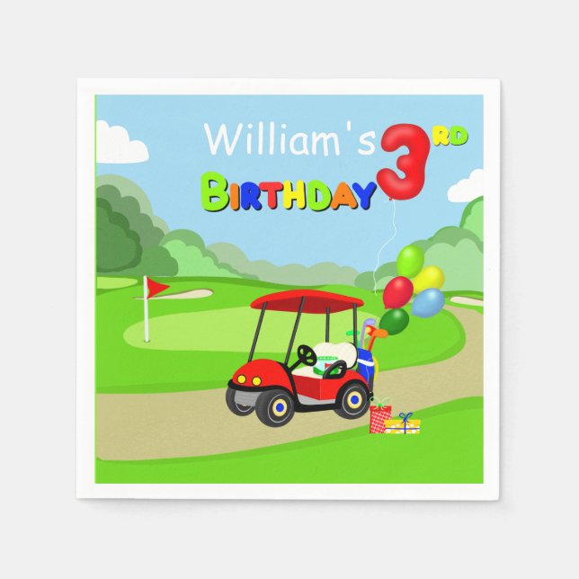 Servilleta De Papel Cute 3er cumpleaños Red Golf Cart Boy's (Anverso)