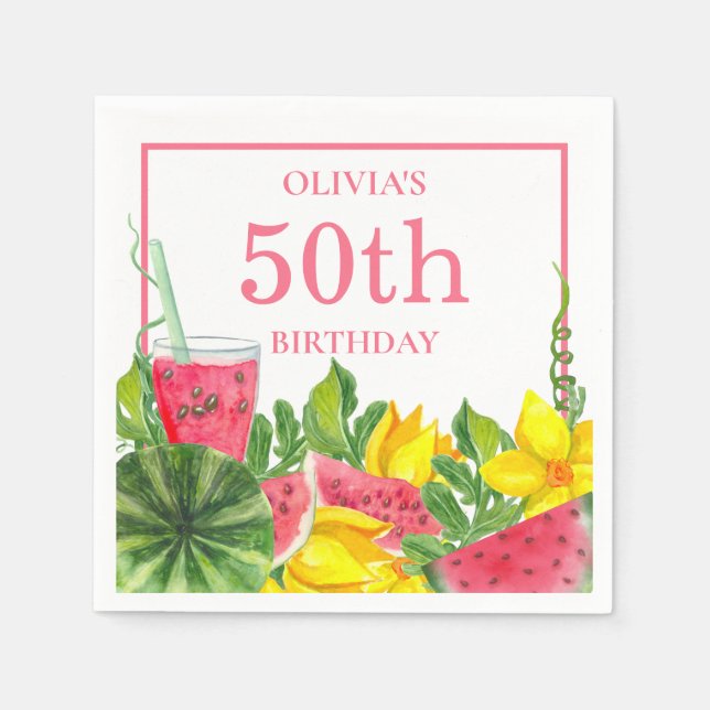 Servilleta De Papel Cute 5oth Cumpleaños Melina rosa Papel Napkin (Anverso)