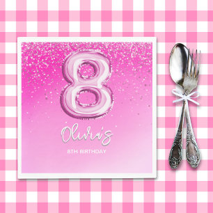 Servilleta De Papel Cute 8th Birthday Girl Pink Number Balloon