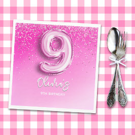 Servilleta De Papel Cute 9th Birthday Girl Pink Number Balloon