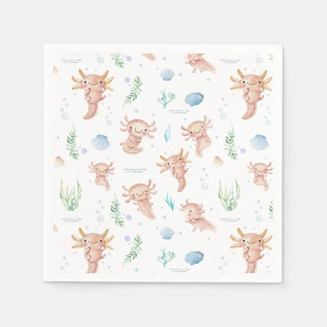 Servilleta De Papel Cute acuarela Axolotl Napkins Party Birthday (Anverso)