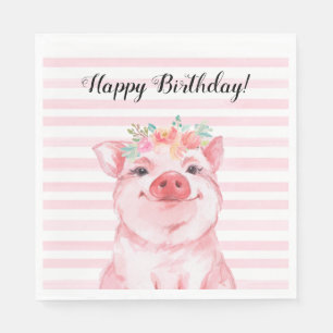 Servilleta De Papel Cute acuarela Cerdo Feliz Cumpleaños
