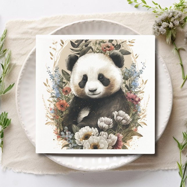 Servilleta De Papel Cute acuarela Flor silvestre Panda Bear Cumpleaños (Subido por el creador)