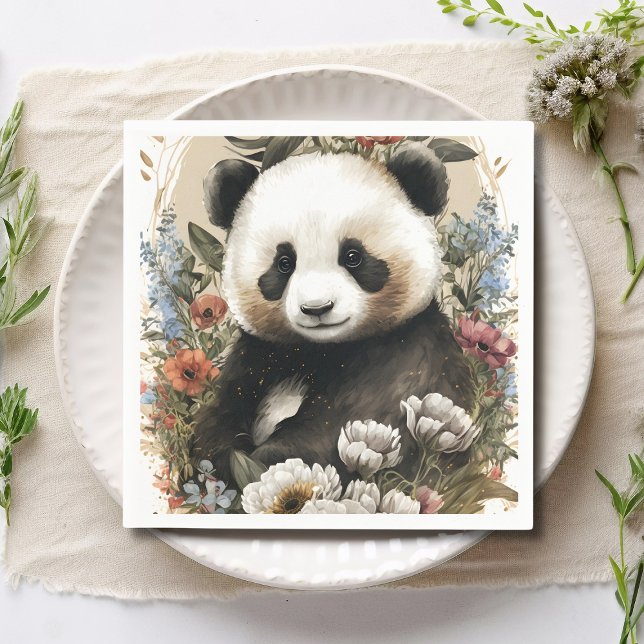 Servilleta De Papel Cute acuarela Flor silvestre Panda Bear Cumpleaños (Subido por el creador)