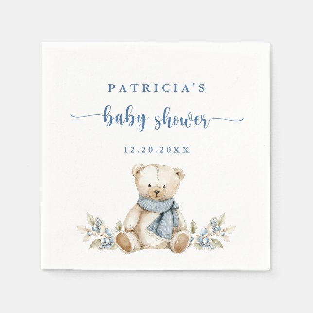 Servilleta De Papel Cute acuarela invierno Teddy Bear Baby Shower (Anverso)