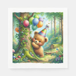 Servilleta De Papel Cute acuarela Personalizado Baby Bear Cub Cumpleañ