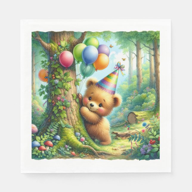 Servilleta De Papel Cute acuarela Personalizado Baby Bear Cub Cumpleañ (Anverso)