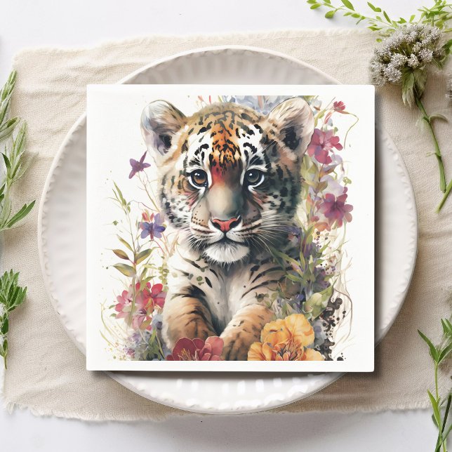 Servilleta De Papel Cute acuarela Tigre salvaje niños cachorro cumplea (Subido por el creador)