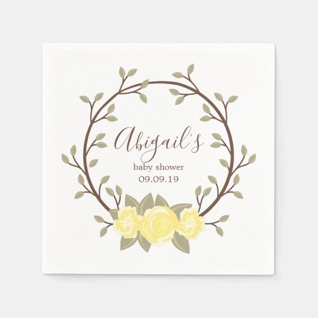 Servilleta De Papel Cute amarillo floral Baby Shower (Anverso)
