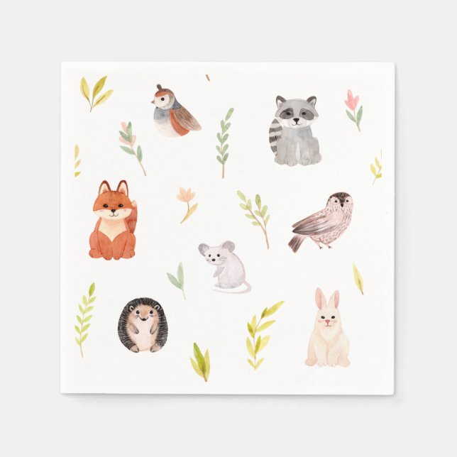 Servilleta De Papel Cute Animals Watercolor (Anverso)