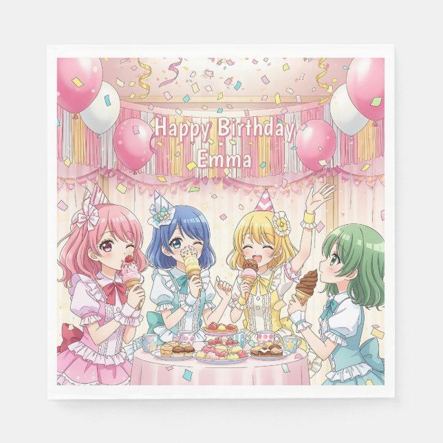 Servilleta De Papel Cute Anime Girl's Ice Cream Birthday Party   (Anverso)