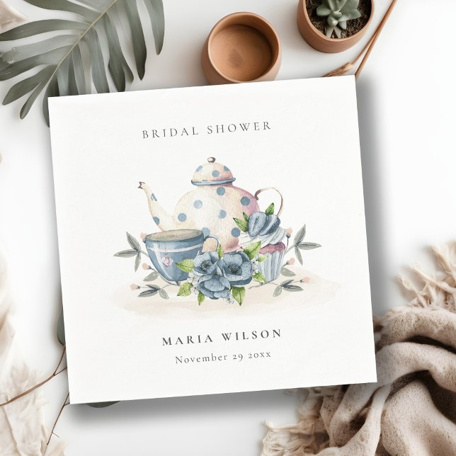 Servilleta De Papel Cute Aqua Blue Floral Cups Brit Shower (Subido por el creador)